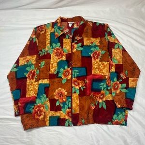 Vintage Single Stitch Woman’s XL Abstract Sunflower Zip Up Jacket